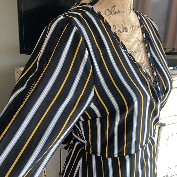 Jane Plus One black and gold pinstripe long cut out sleeve maxi wrap dress - Picture 9 of 16